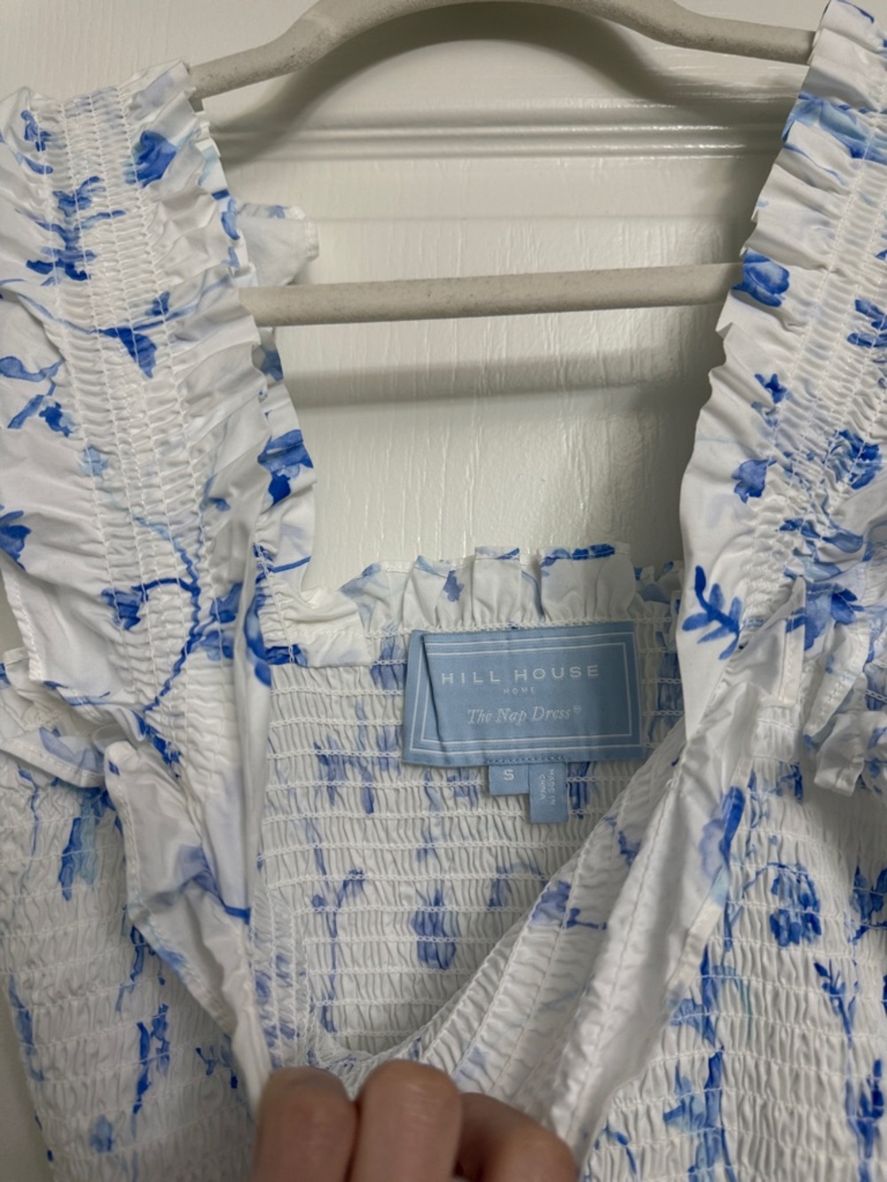 Hill House White and Light Blue Floral Smocked Midi Dress - Picture 4 of 5